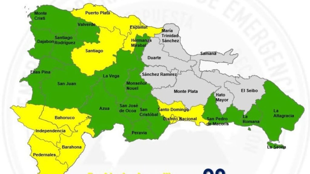 El COE amplió a nueve las provincias en alerta amarilla y mantiene otras 16 en verde por las lluvias asociadas a una vaguada.